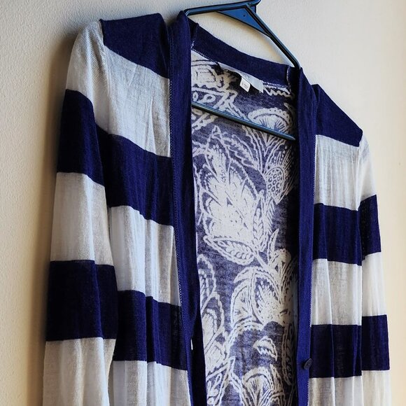 LOFT Purple/White Striped Mixed Media Cardigan Sweater Size Small - Picture 8 of 15